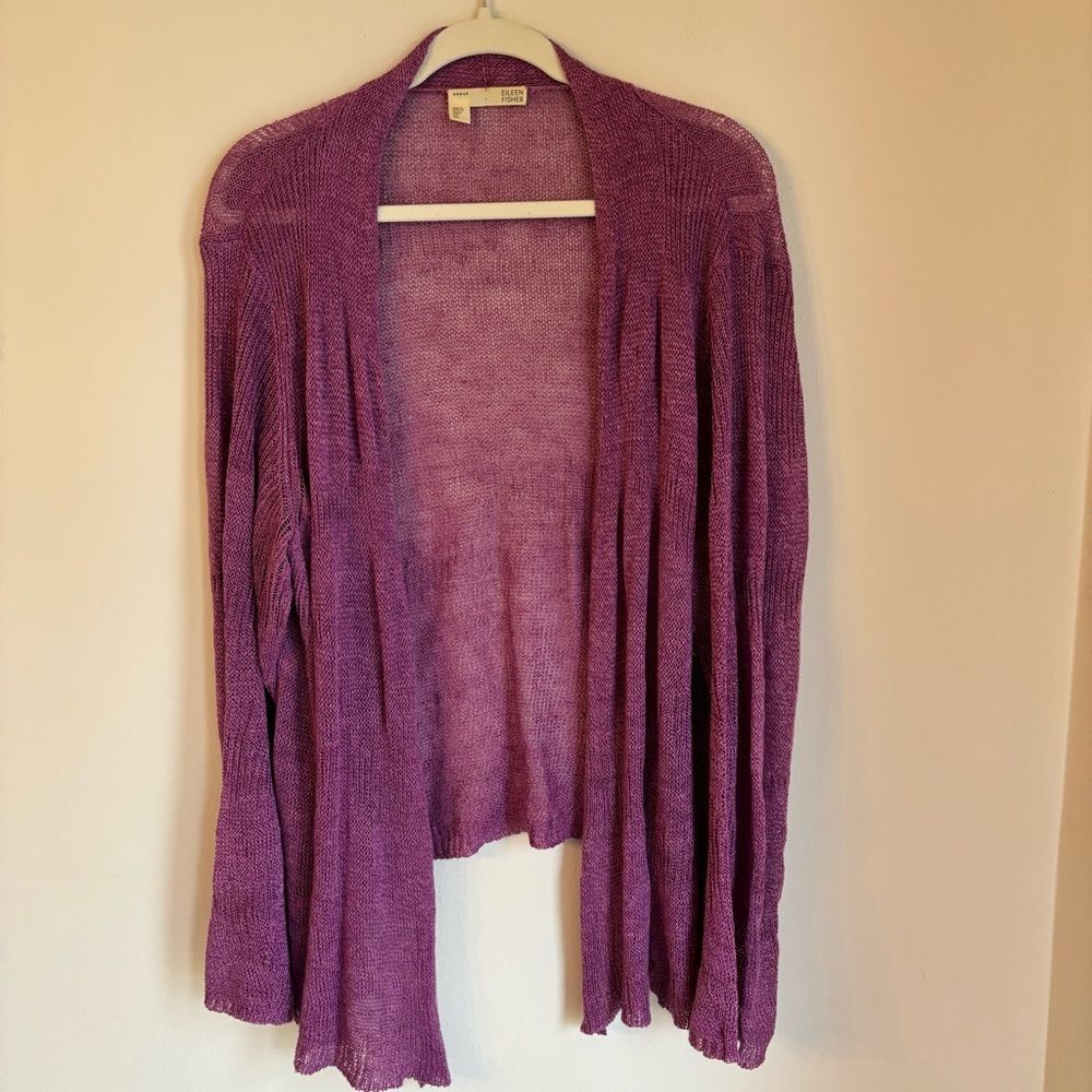 Eileen Fisher Women’s Italian yarn 100% linen open front cardigan sweater 2XL!